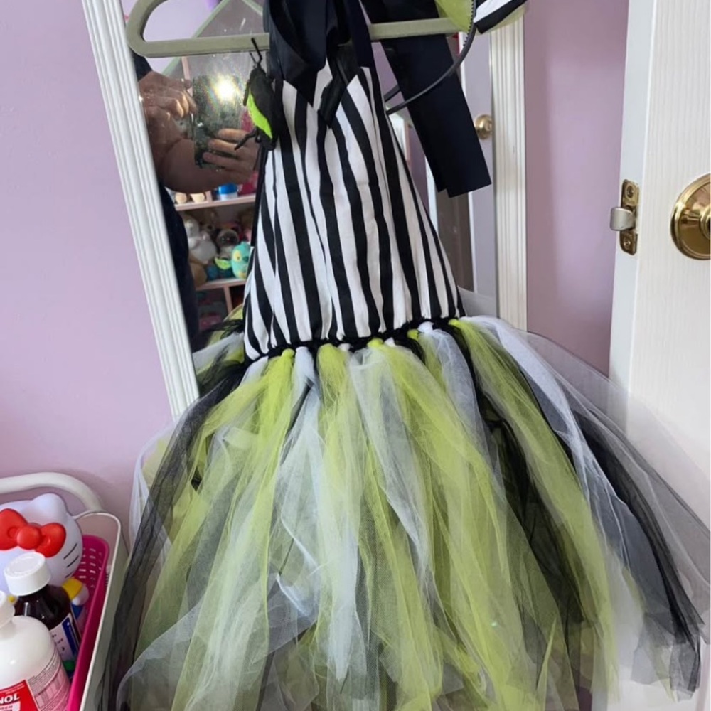 Custom Beetlejuice Black and Green Striped Kids Costume 🪲